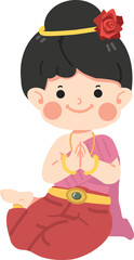 Kid girl in Thai traditional costume greeting