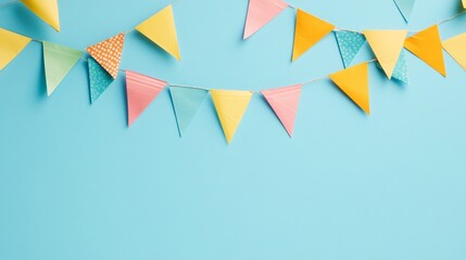 Colorful Bunting Flags on Light Blue Background