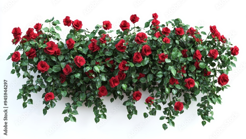 Sticker Roses in bloom surrounded by lush green leaves, cut from a wall panel