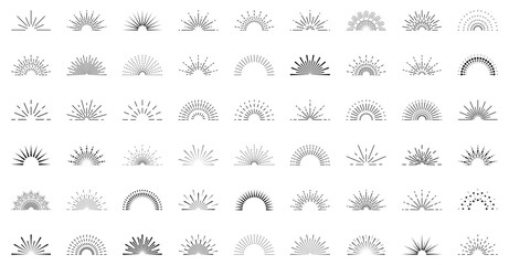 Sun rise set, sunset vector icons, sunburst rays collection
