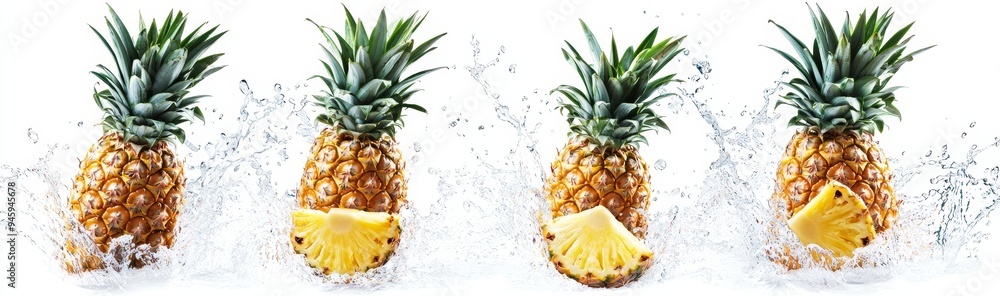 Canvas Prints Cutouts of fresh tasty pineapples splashing in juice