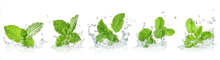 Mint leaves splashed with water, cut out