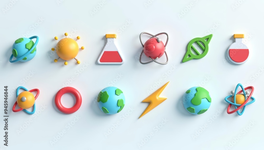 Poster exploring the wonders of science with colorful playful icons