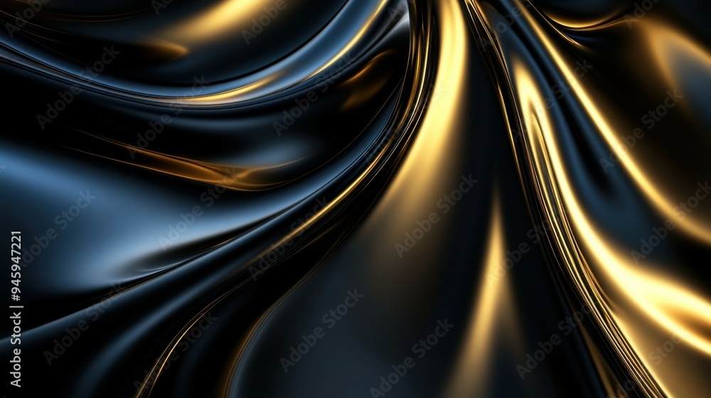 Wall mural a swirl of dark gold and black curves with a touch of light gold in a smooth, abstract design displa