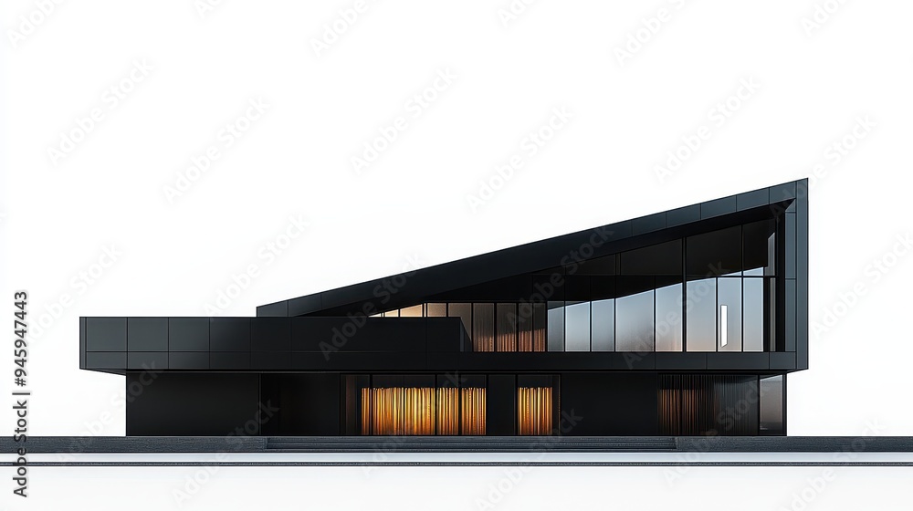 Poster a modern, angular black building with large windows and a sleek design.