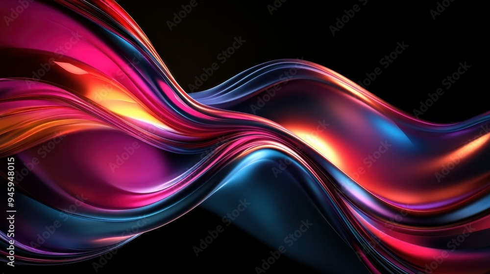 Poster colorful flowing abstract patterns in smooth gradients against a dark background create a mesmerizin