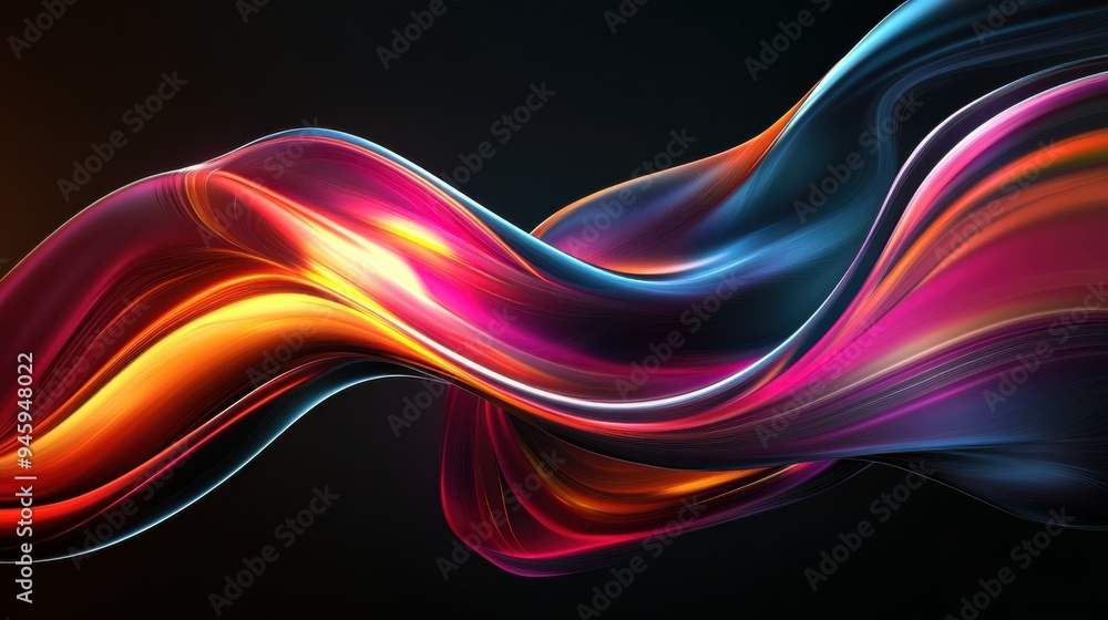 Poster colorful flowing abstract patterns in smooth gradients against a dark background create a mesmerizin