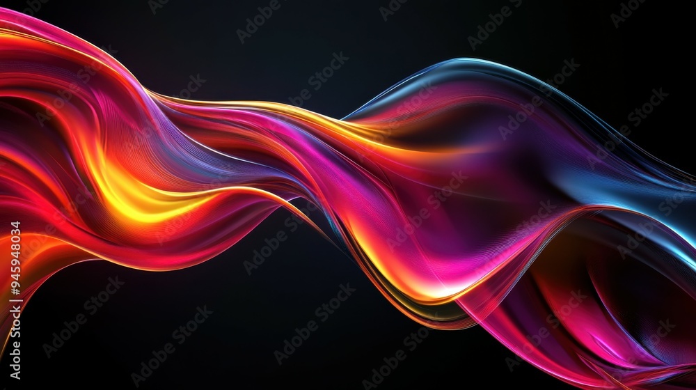 Poster colorful flowing abstract patterns in smooth gradients against a dark background create a mesmerizin