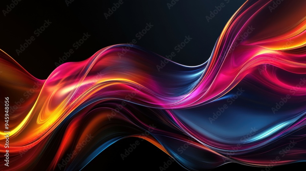 Poster colorful flowing abstract patterns in smooth gradients against a dark background create a mesmerizin