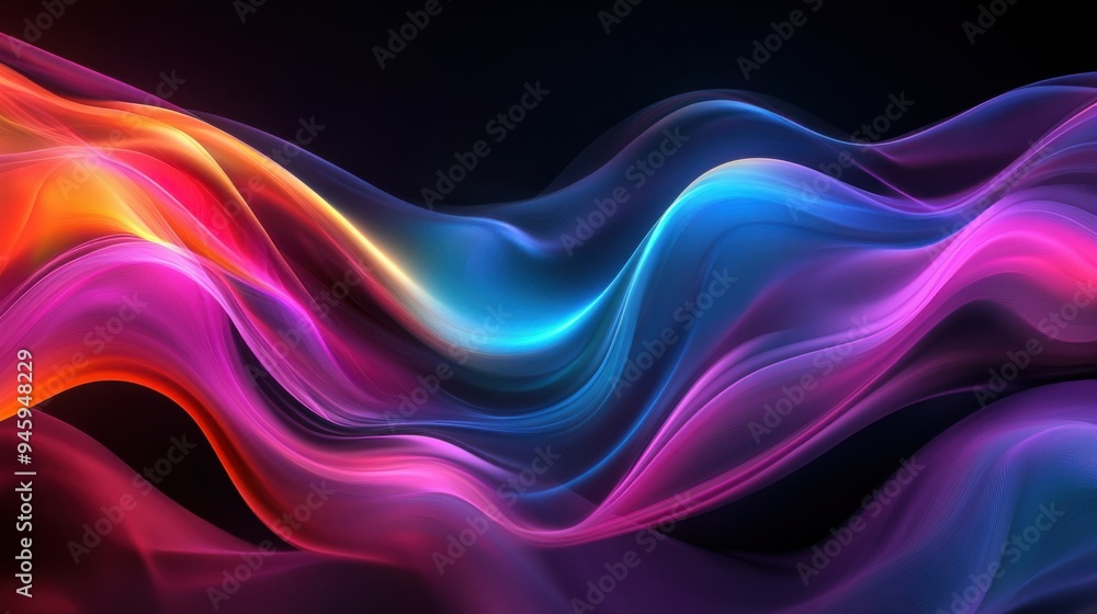 Poster colorful flowing abstract patterns in smooth gradients against a dark background create a mesmerizin