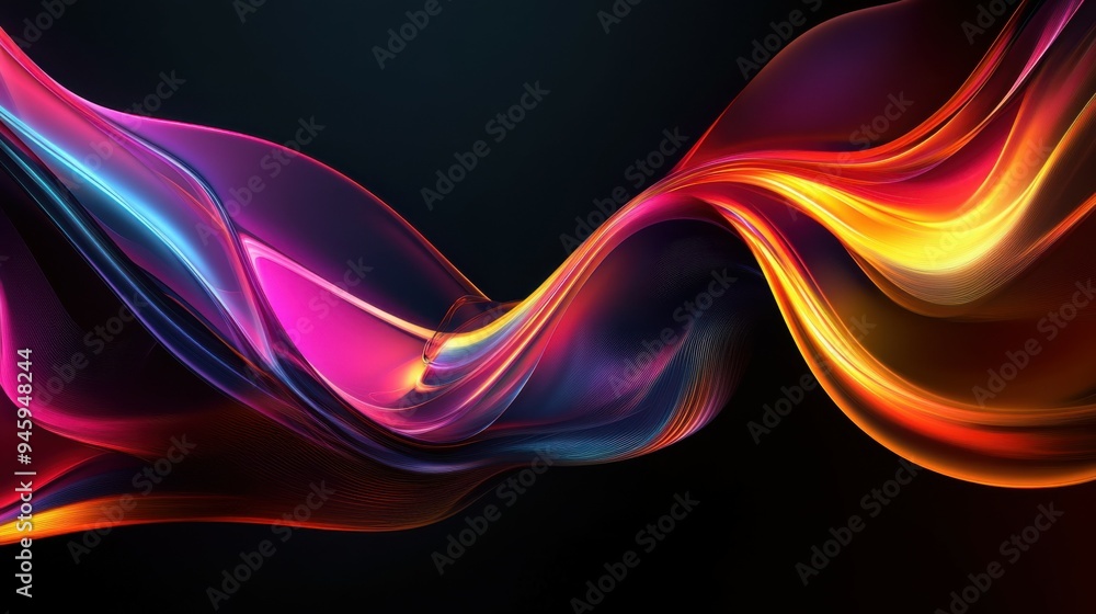 Poster colorful flowing abstract patterns in smooth gradients against a dark background create a mesmerizin