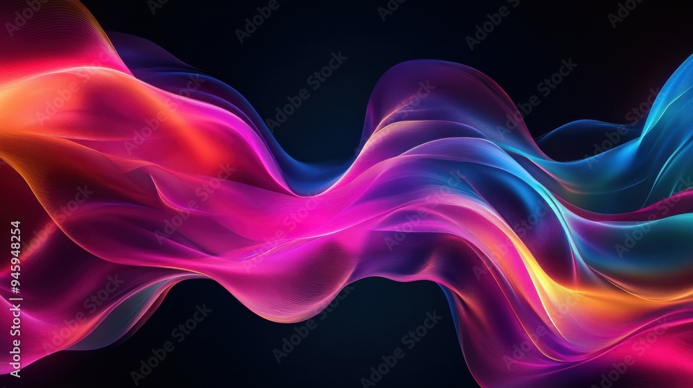 Poster colorful flowing abstract patterns in smooth gradients against a dark background create a mesmerizin