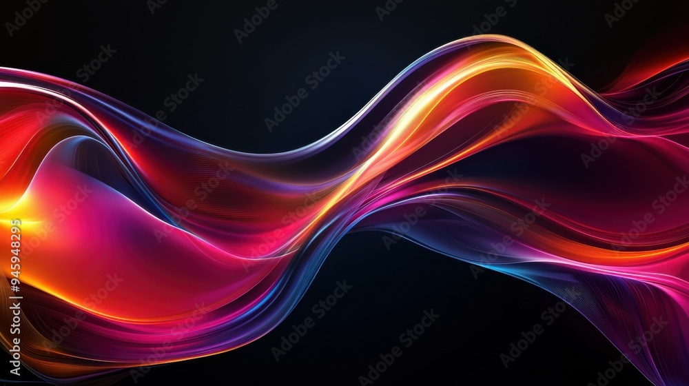 Poster colorful flowing abstract patterns in smooth gradients against a dark background create a mesmerizin