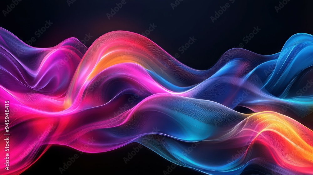 Poster colorful flowing abstract patterns in smooth gradients against a dark background create a mesmerizin