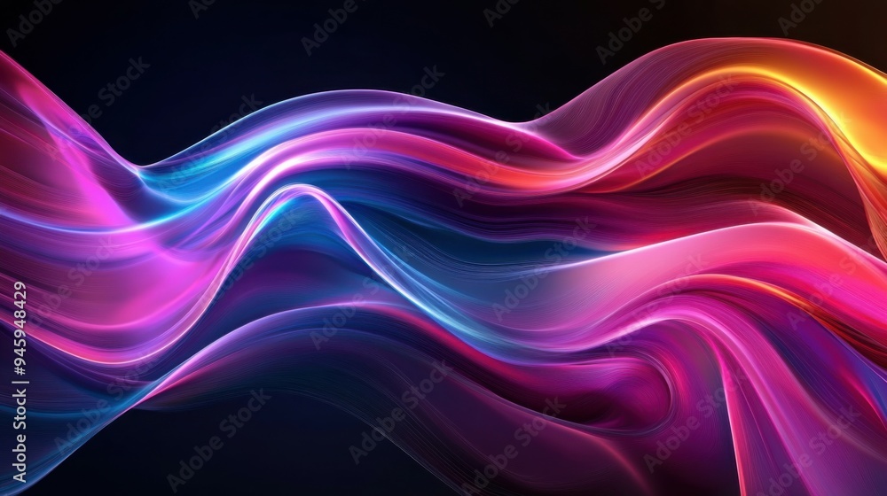 Poster colorful flowing abstract patterns in smooth gradients against a dark background create a mesmerizin