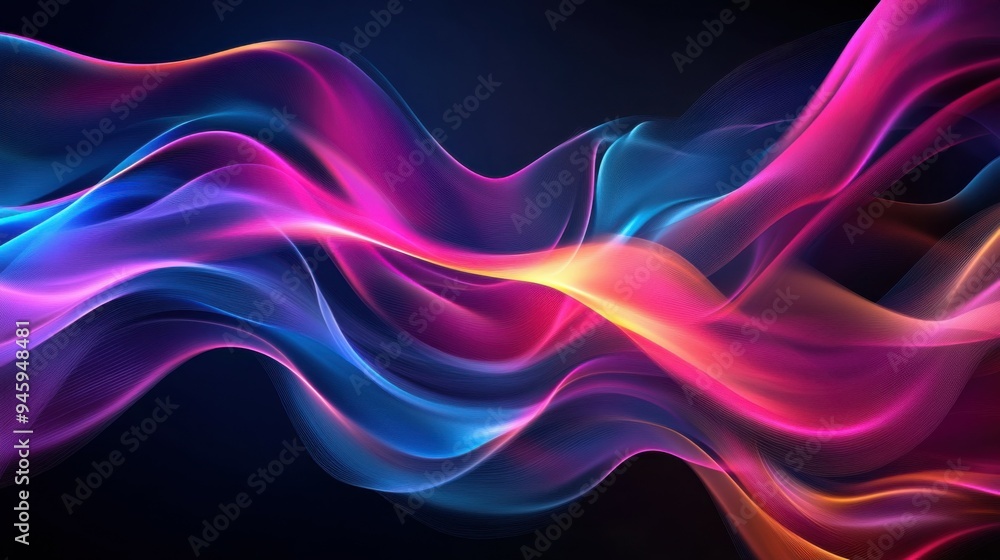 Poster colorful flowing abstract patterns in smooth gradients against a dark background create a mesmerizin