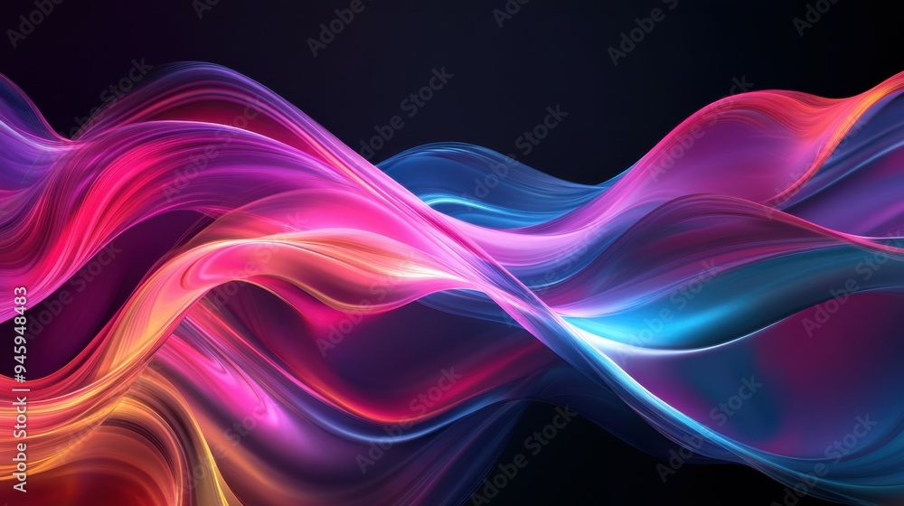 Poster colorful flowing abstract patterns in smooth gradients against a dark background create a mesmerizin