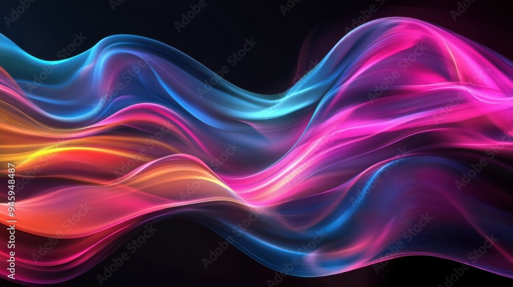 Poster colorful flowing abstract patterns in smooth gradients against a dark background create a mesmerizin