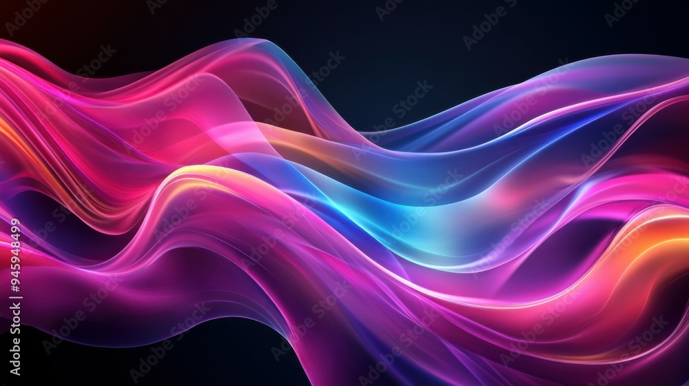 Poster colorful flowing abstract patterns in smooth gradients against a dark background create a mesmerizin