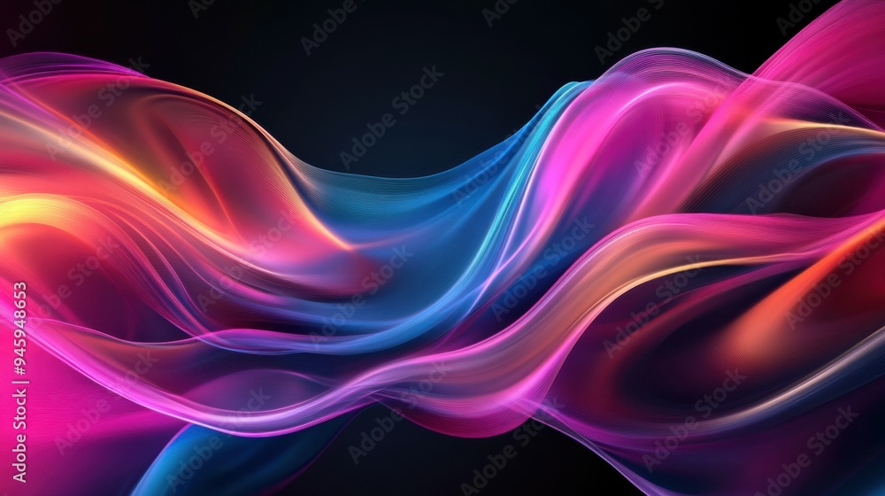 Poster colorful flowing abstract patterns in smooth gradients against a dark background create a mesmerizin