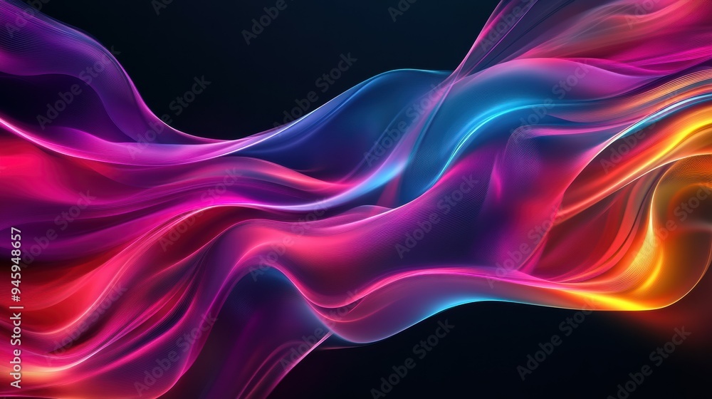 Poster colorful flowing abstract patterns in smooth gradients against a dark background create a mesmerizin