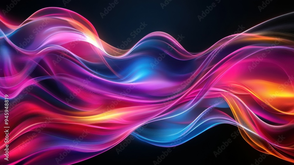 Poster colorful flowing abstract patterns in smooth gradients against a dark background create a mesmerizin