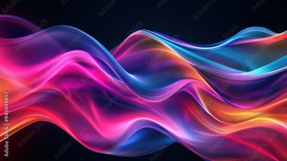 Poster colorful flowing abstract patterns in smooth gradients against a dark background create a mesmerizin