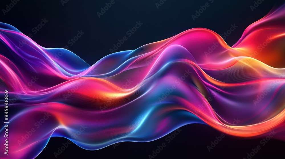 Poster colorful flowing abstract patterns in smooth gradients against a dark background create a mesmerizin
