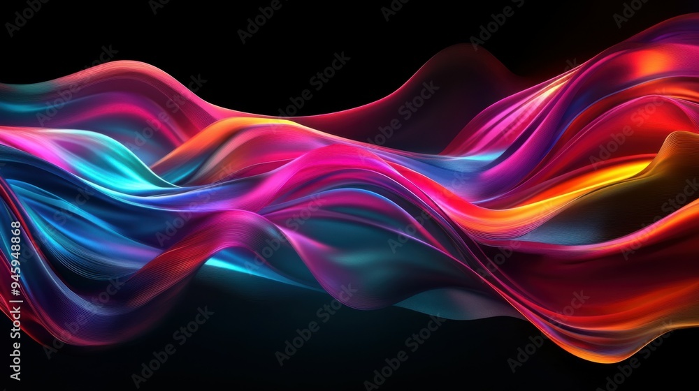 Poster colorful flowing abstract patterns in smooth gradients against a dark background create a mesmerizin