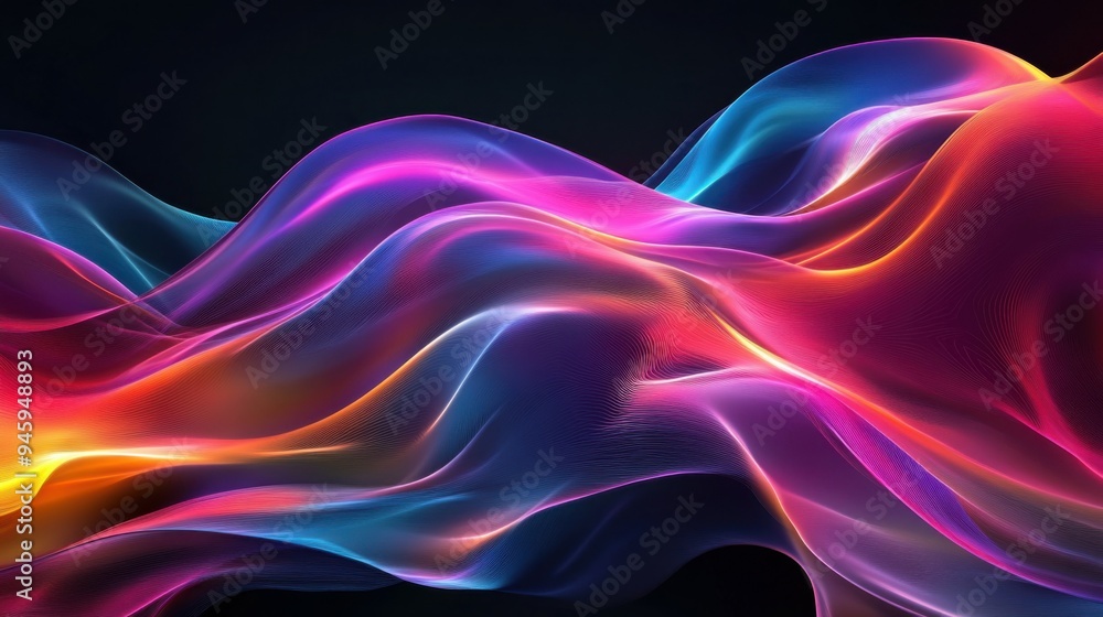 Poster colorful flowing abstract patterns in smooth gradients against a dark background create a mesmerizin