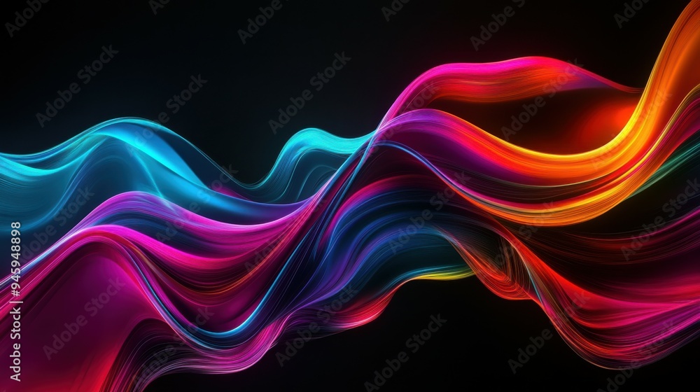 Poster colorful flowing abstract patterns in smooth gradients against a dark background create a mesmerizin