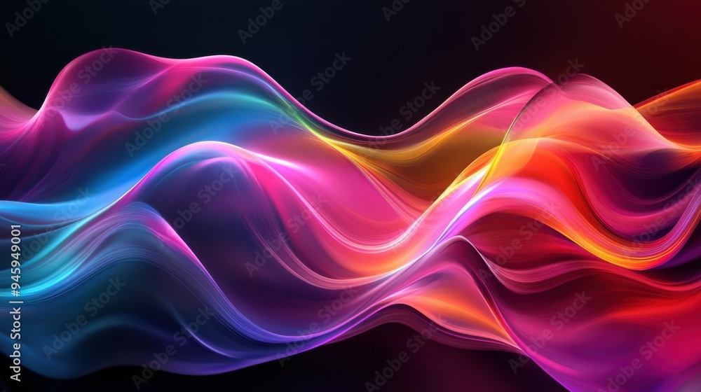 Poster colorful flowing abstract patterns in smooth gradients against a dark background create a mesmerizin
