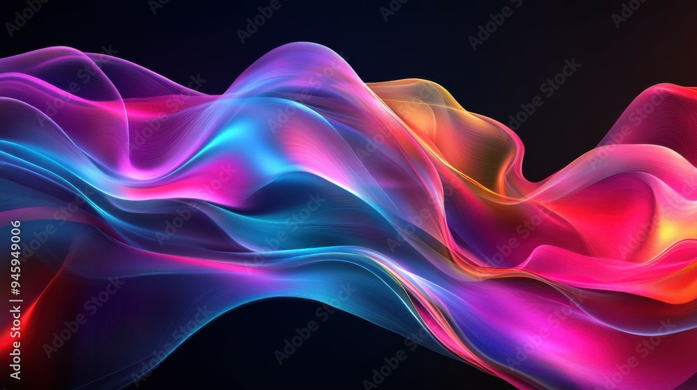 Poster colorful flowing abstract patterns in smooth gradients against a dark background create a mesmerizin