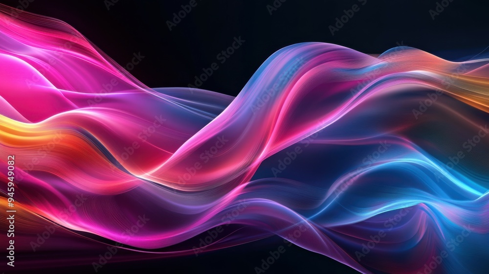 Poster colorful flowing abstract patterns in smooth gradients against a dark background create a mesmerizin