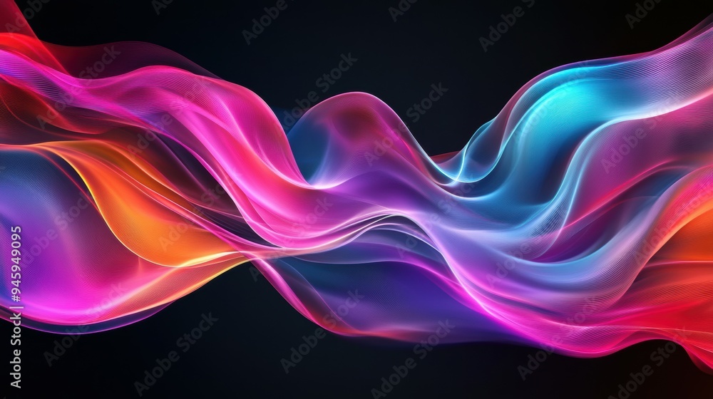 Poster colorful flowing abstract patterns in smooth gradients against a dark background create a mesmerizin
