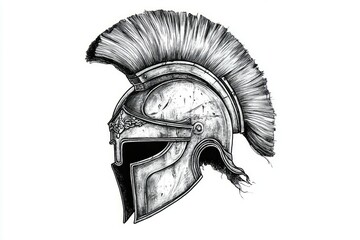 Pencil drawing spartan helmet on white background black and white. Spartan helmet tattoo design