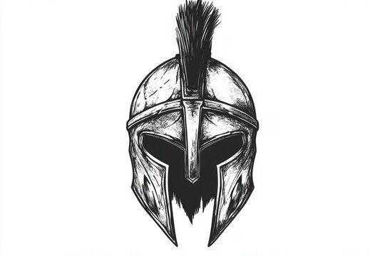 Pencil drawing spartan helmet on white background black and white. Spartan helmet tattoo design