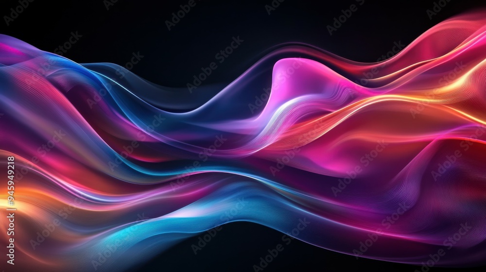 Poster colorful flowing abstract patterns in smooth gradients against a dark background create a mesmerizin