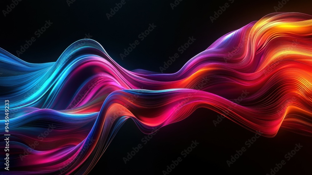 Poster colorful flowing abstract patterns in smooth gradients against a dark background create a mesmerizin