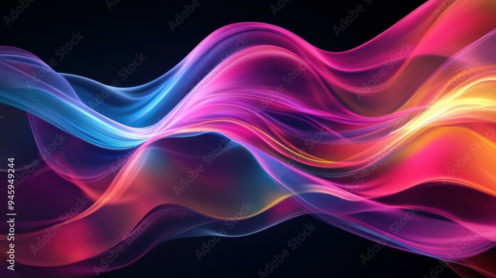 Poster colorful flowing abstract patterns in smooth gradients against a dark background create a mesmerizin