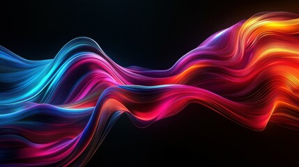 Colorful flowing abstract patterns in smooth gradients against a dark background create a mesmerizing visual experience highlighting fluid motion and artistic expression.