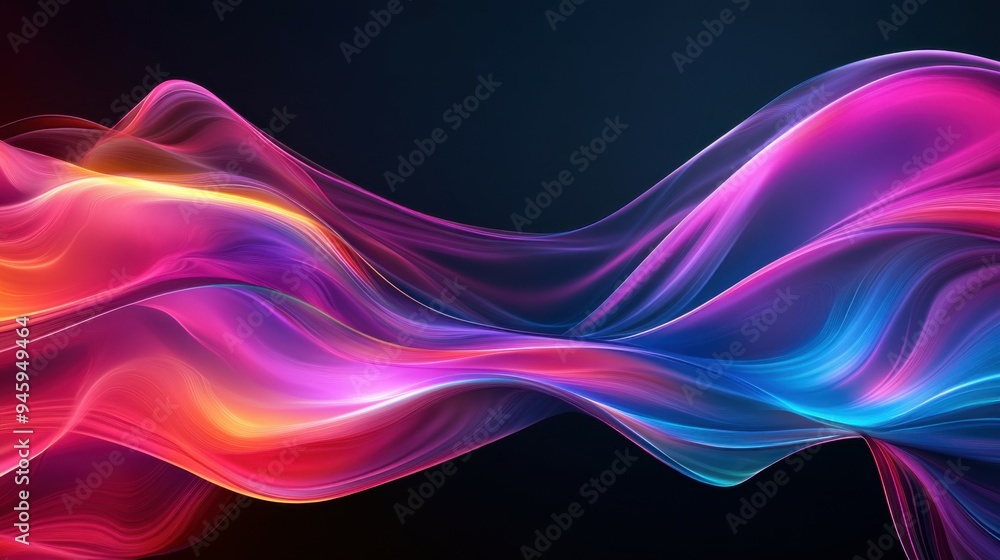 Poster colorful flowing abstract patterns in smooth gradients against a dark background create a mesmerizin
