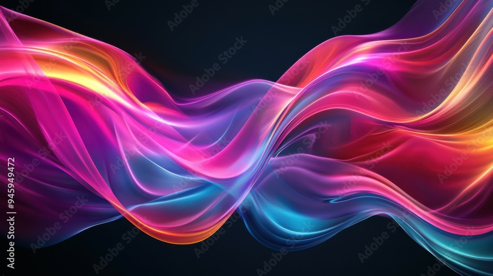 Poster colorful flowing abstract patterns in smooth gradients against a dark background create a mesmerizin