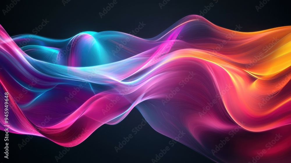 Poster colorful flowing abstract patterns in smooth gradients against a dark background create a mesmerizin