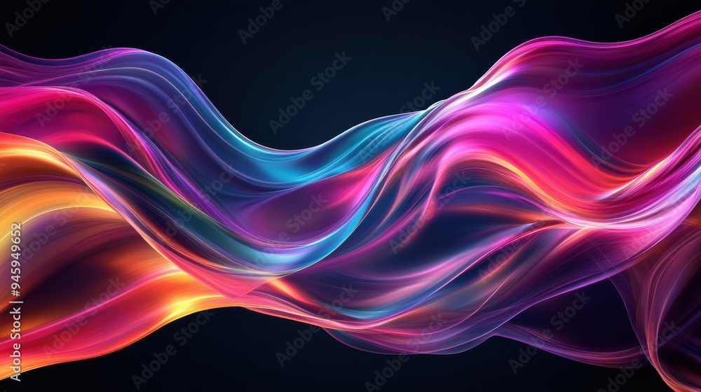 Poster colorful flowing abstract patterns in smooth gradients against a dark background create a mesmerizin