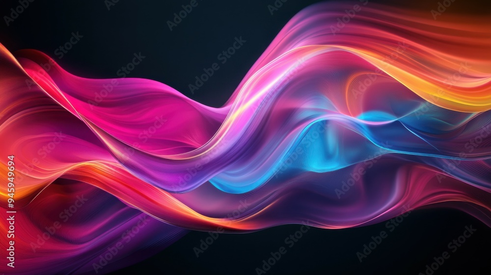 Poster colorful flowing abstract patterns in smooth gradients against a dark background create a mesmerizin