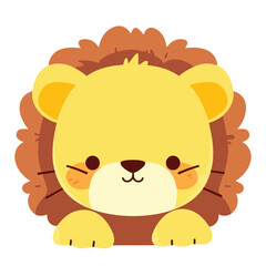 A cute cartoon lion head with simple flat illustration style for vector graphic logo design isolated on a white background