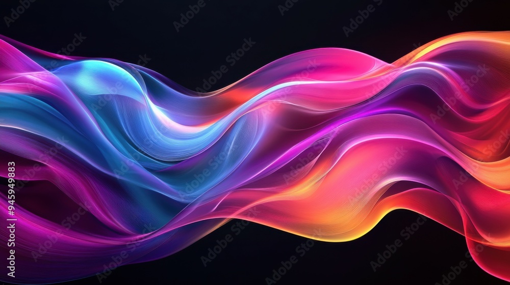 Poster colorful flowing abstract patterns in smooth gradients against a dark background create a mesmerizin