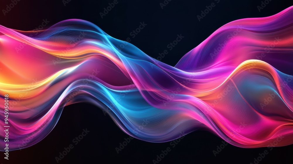 Poster colorful flowing abstract patterns in smooth gradients against a dark background create a mesmerizin