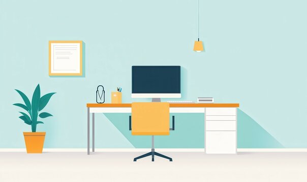 A modern medical consultation room with a desk equipped for patient visits featuring a computer, stethoscope, and organized supplies in professional, cool-toned colors.